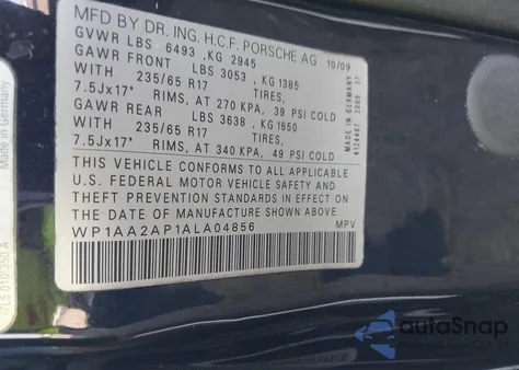 2010 Porsche Cayenne from USA, damaged, VIN WP1AA2AP1ALA04856